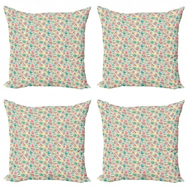 Cute Trendy Floral Print Pattern Design Co Multicolor Pastel Color Flower Leaves Floral Easter Egg Style Pattern Throw Pillow 16x16 